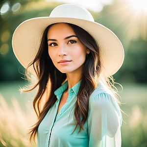 Young Woman in White Hat Outdoors