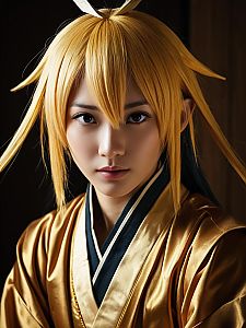 Realistic Nagi Kengamine Cosplay Man Wearing Golden Kimono Costume