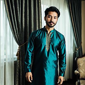 Stylish Teal Kurta with Embroidery