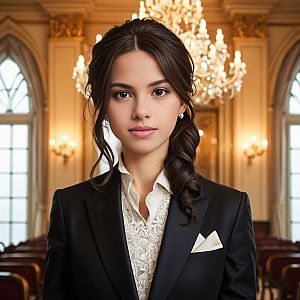 Confident Woman in Black Blazer in Elegant Room