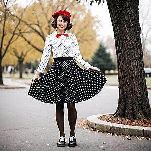 Cheerful Woman in Vintage 1950s Outfit Outdoors