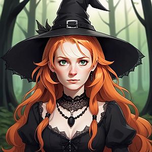Red-haired Witch in Misty Forest