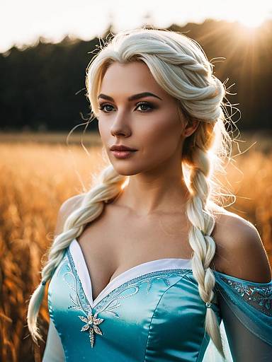 Sexy Elsa Granhiert Cosplay Woman in Realistic Costume Outdoors