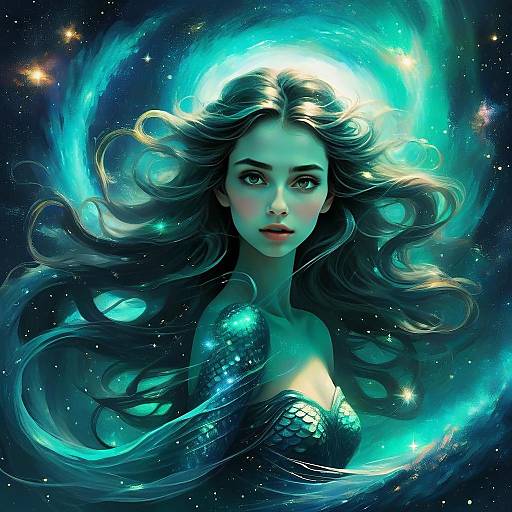 Ethereal Woman in Cosmic Fantasy Digital Artwork