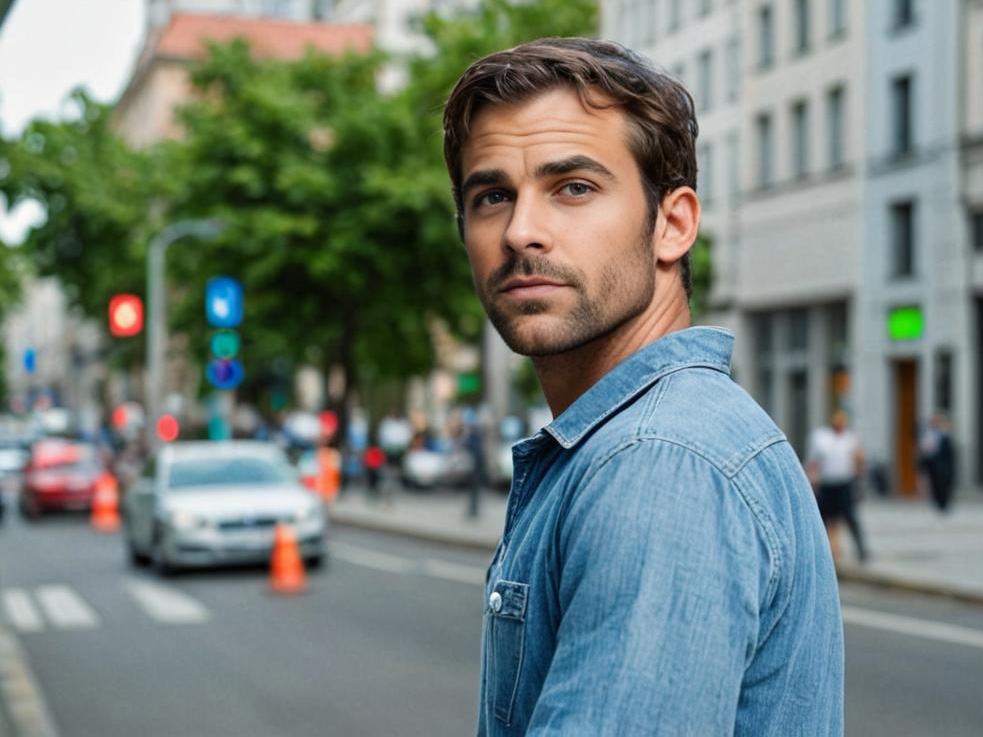 Casual Man in Denim Shirt