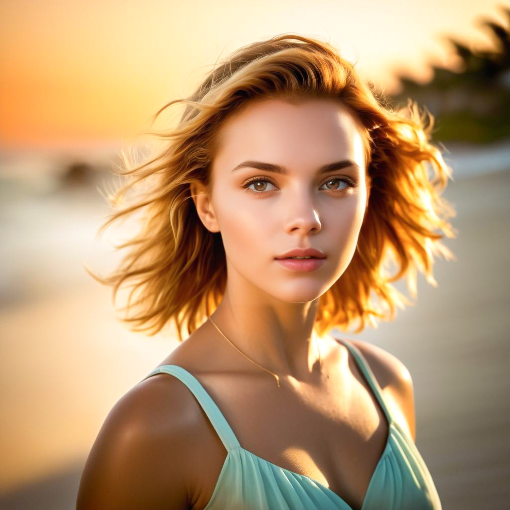 Young Woman at Sunset Beach