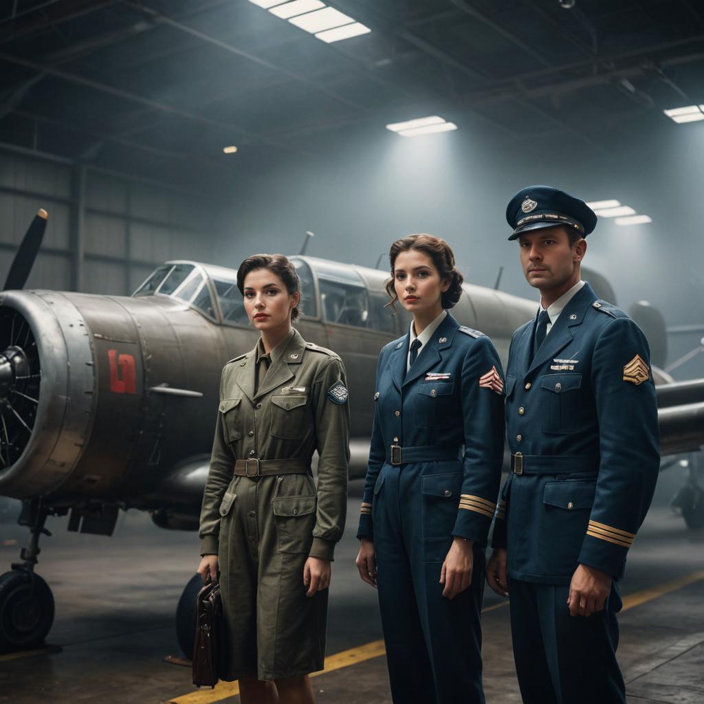 Couple in Vintage Military Setting with Classic Airplane