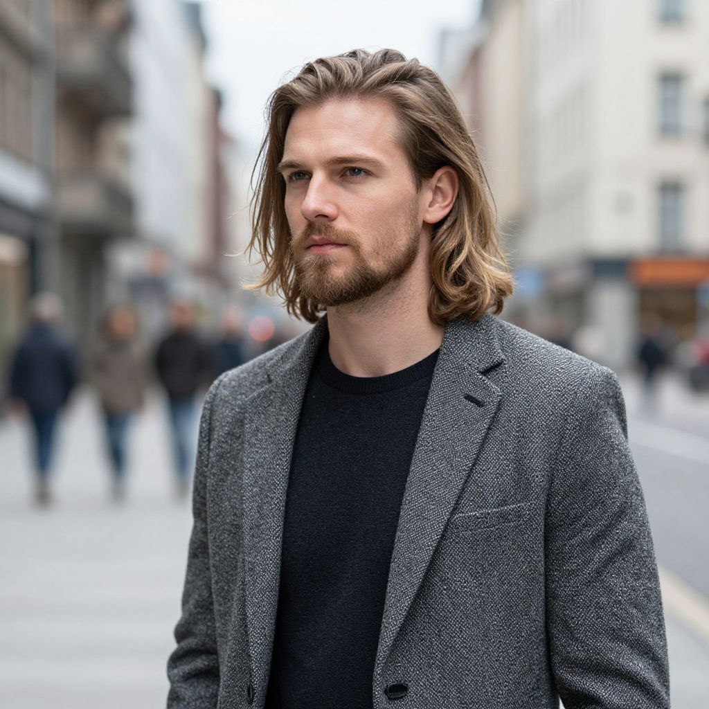 Stylish Young Man in Grey Blazer on City Street