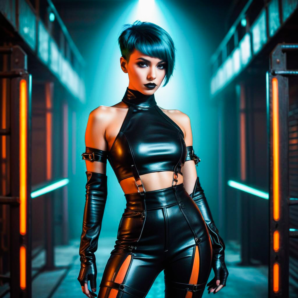 Confident Woman in Futuristic Latex Outfit