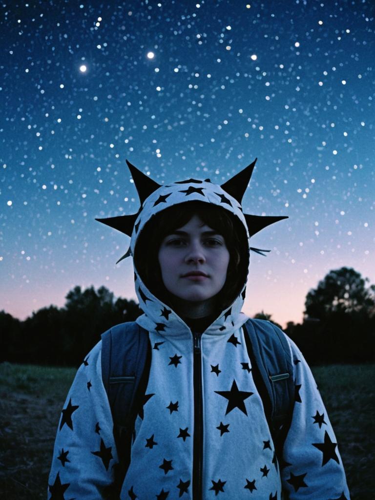 Woman in Stars and Moons Costume Outdoor Portrait at Twilight