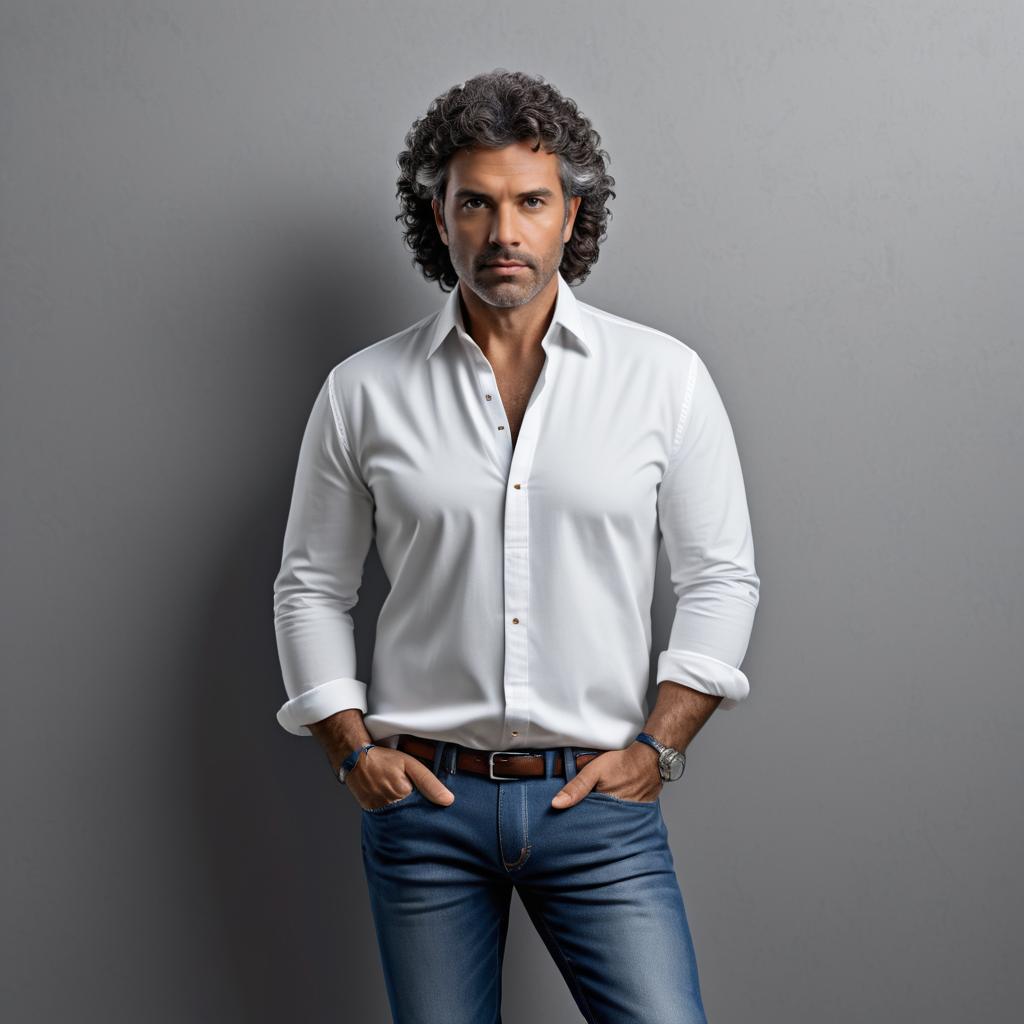 Stylish man in white shirt and jeans