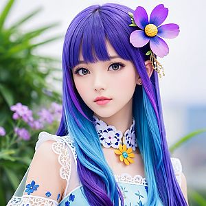 Young Woman with Purple Ombre Hair in a Garden