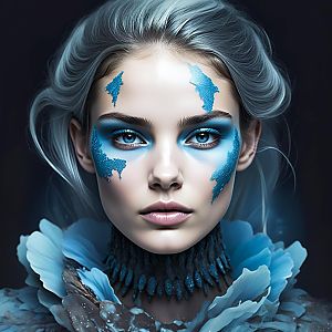 Striking Portrait of Woman with Icy Blue Makeup