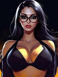 Stylish Digital Portrait of Woman with Glasses and Black Top