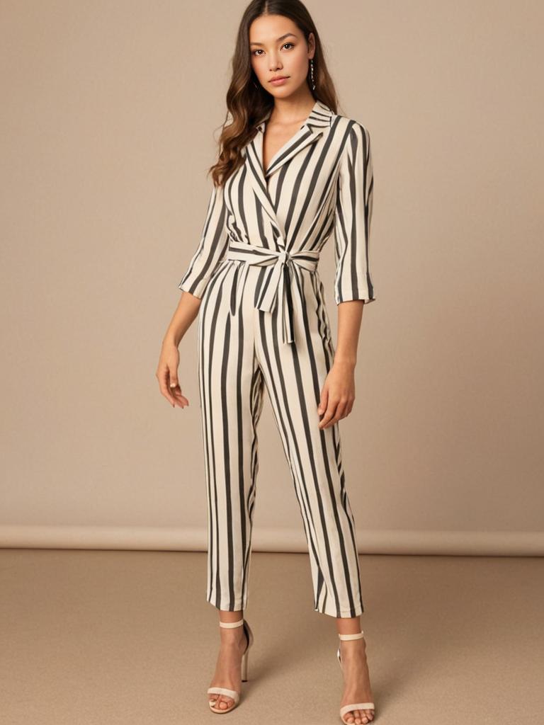 Stylish Woman in Striped Jumpsuit - Modern Elegance