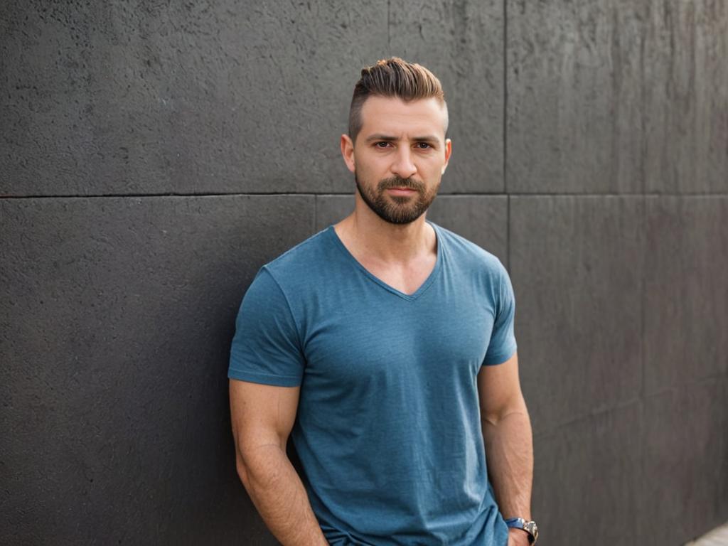 Confident Man with Contemporary Viking Haircut in Urban Setting