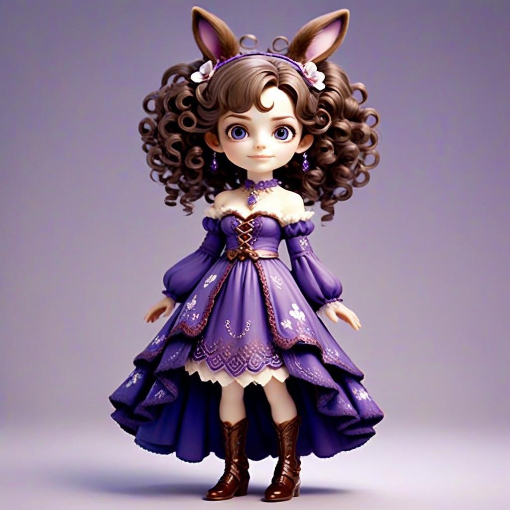 Whimsical Character in Purple Gown with Rabbit Ears Whimsical Character in Purple Gown with Rabbit Ears