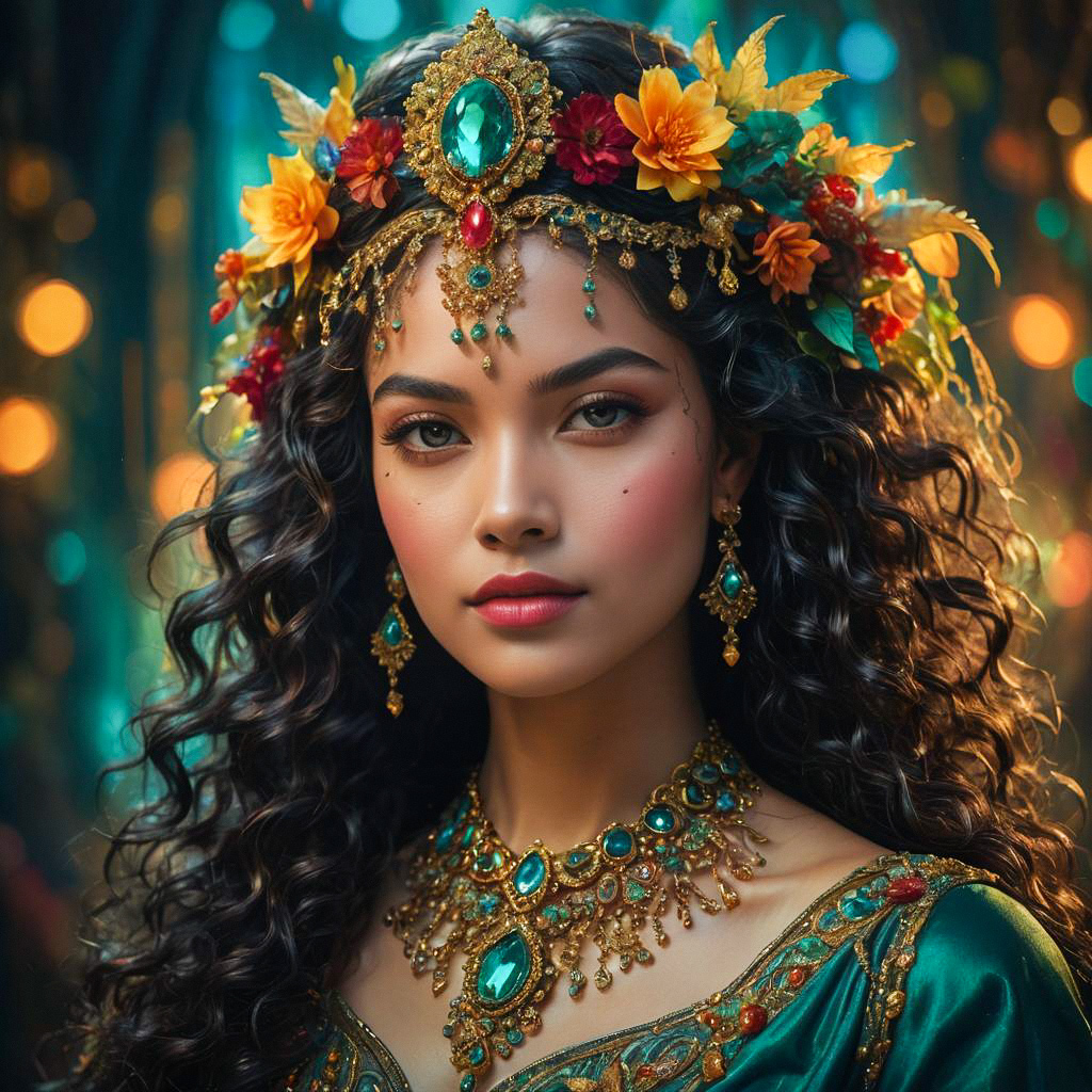 Elegant Woman in Floral Headdress