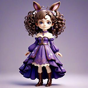 Whimsical Character in Purple Gown with Rabbit Ears