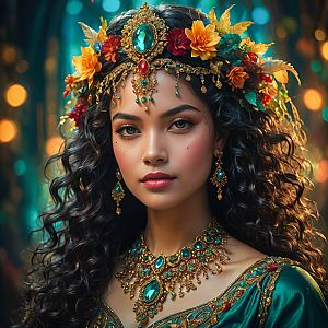 Elegant Woman in Floral Headdress