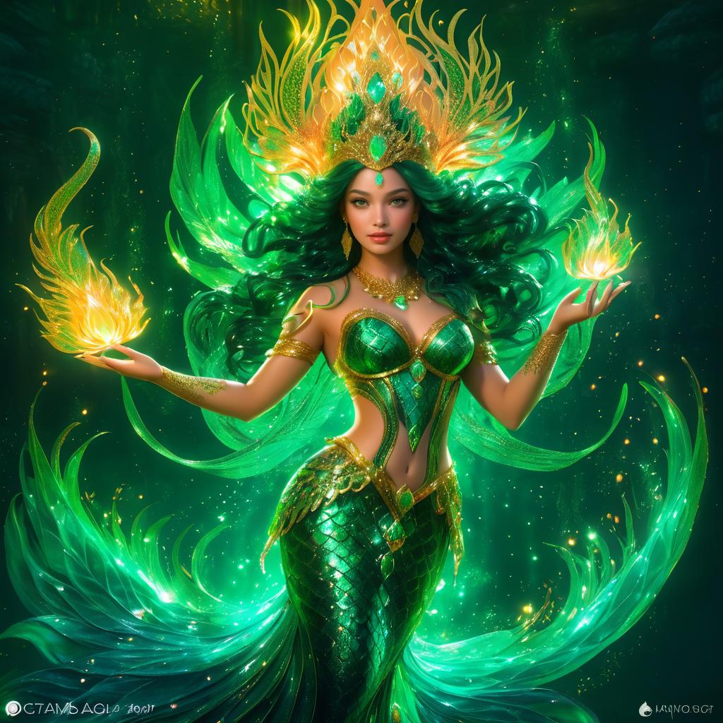 Mystical Mermaid with Shimmering Scales and Ethereal Flames