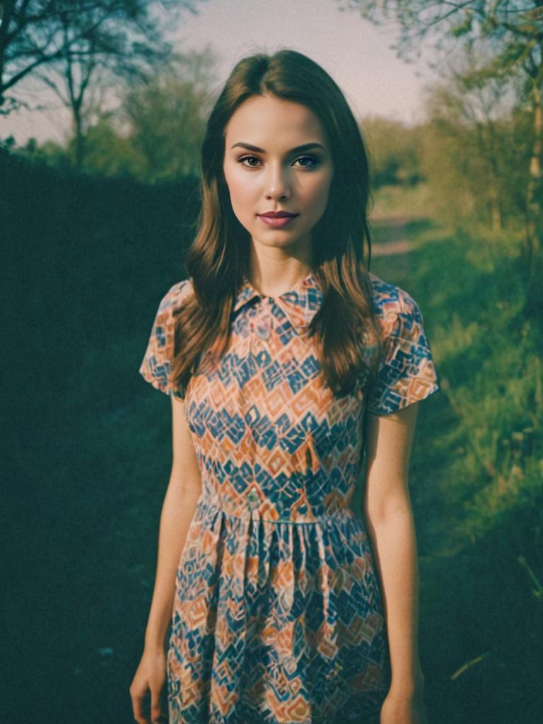 Stylish woman in geometric patterned dress