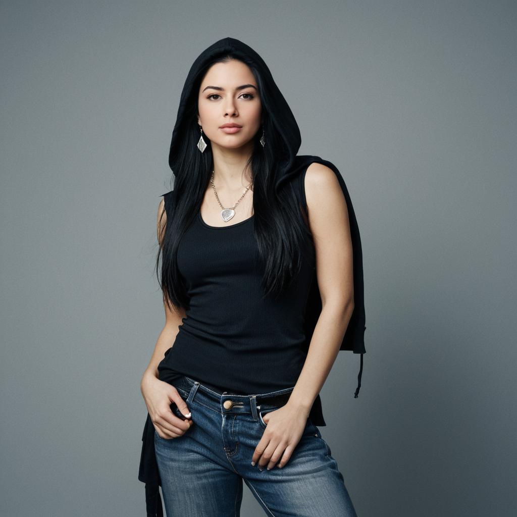 Confident Woman in Black Tank Top and Jeans