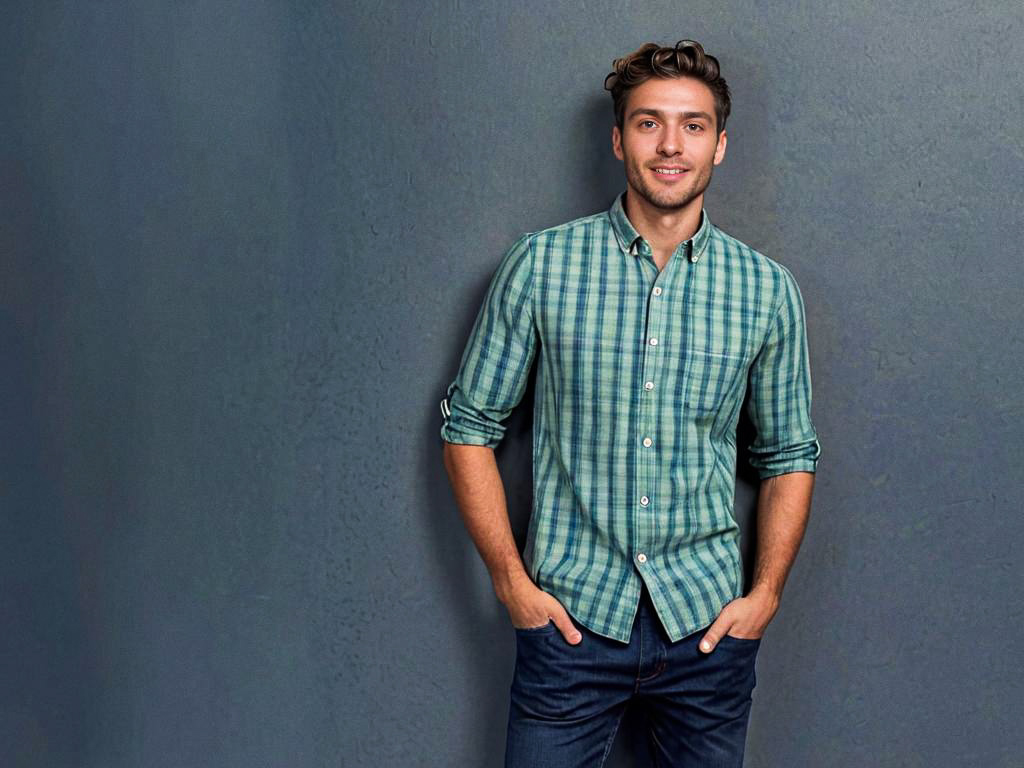 Stylish Young Man in Checked Shirt