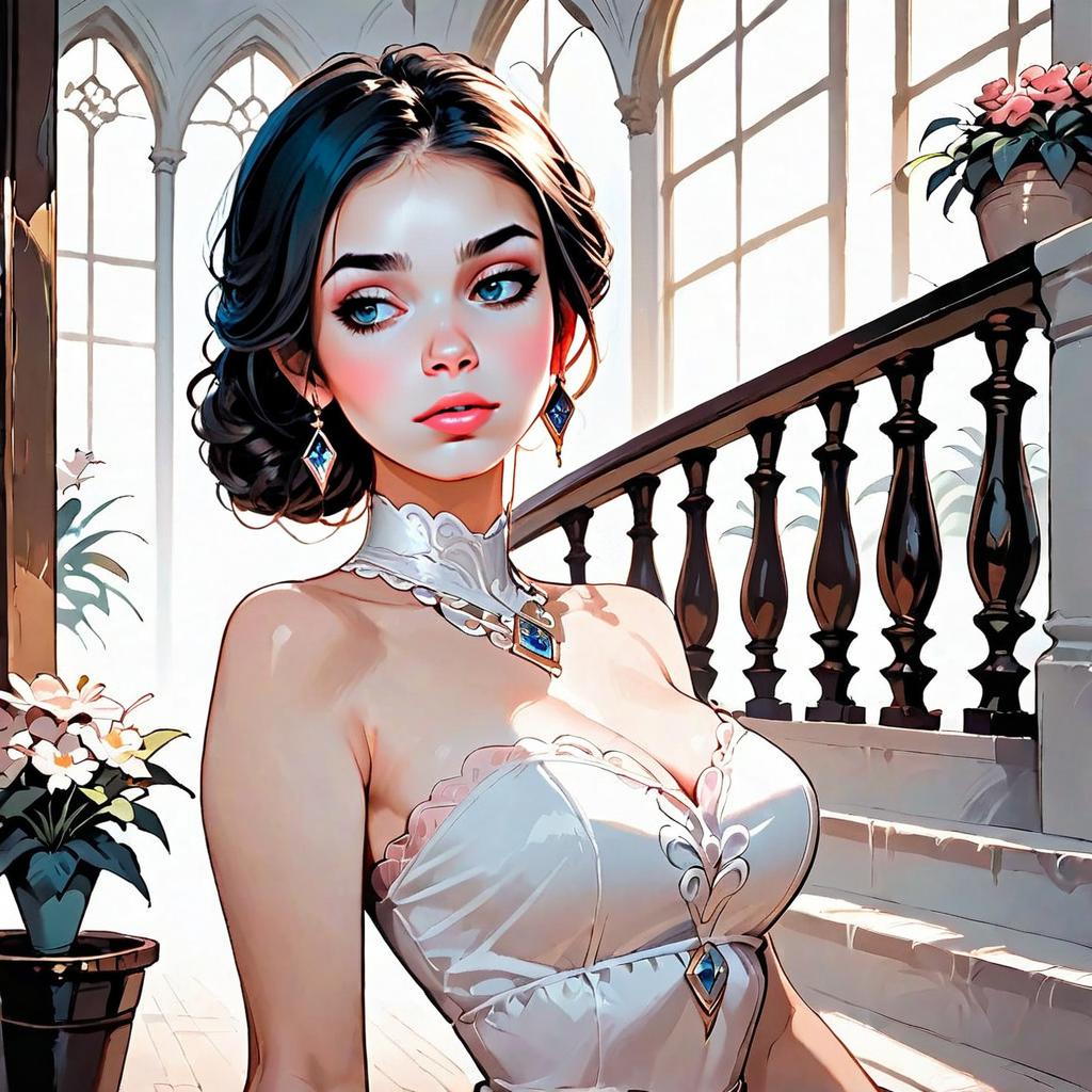 Elegant Woman in White Gown Digital Art by Grand Staircase