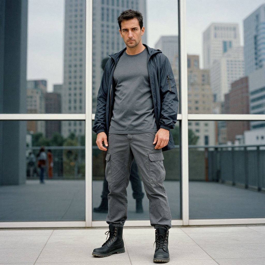 Confident Man in Streetwear Outfit Against Urban Cityscape vllm2603290035u792