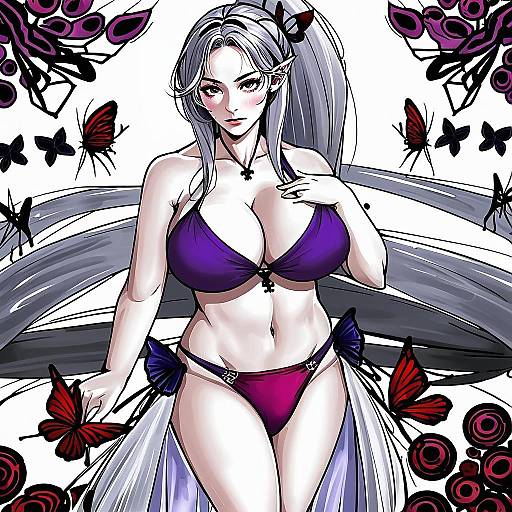 Dunkerque Anime Woman in Purple Bikini with Butterfly Motifs