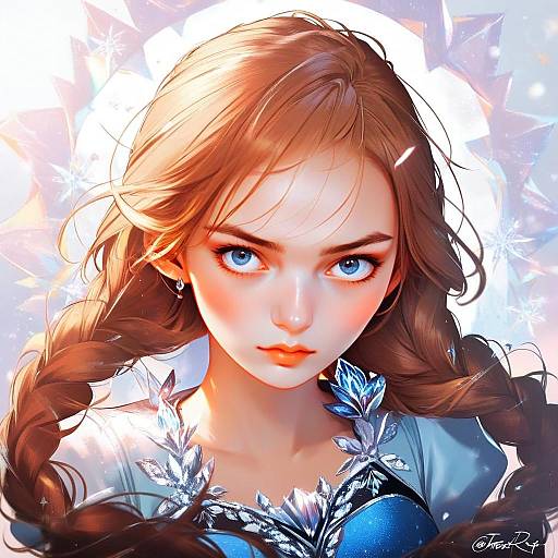 Frozen-Inspired Digital Portrait of a Young Woman with Blue Eyes and Braids