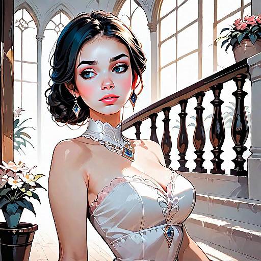 Elegant Woman in White Gown Digital Art by Grand Staircase