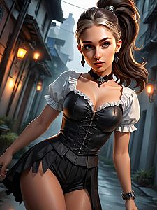 Confident Woman in Dim Alleyway
