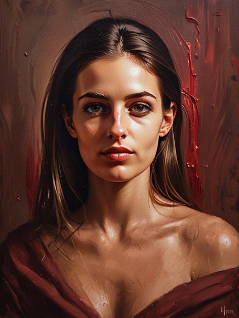 Realistic Digital Portrait of a Young Woman with Earthy Textured Background