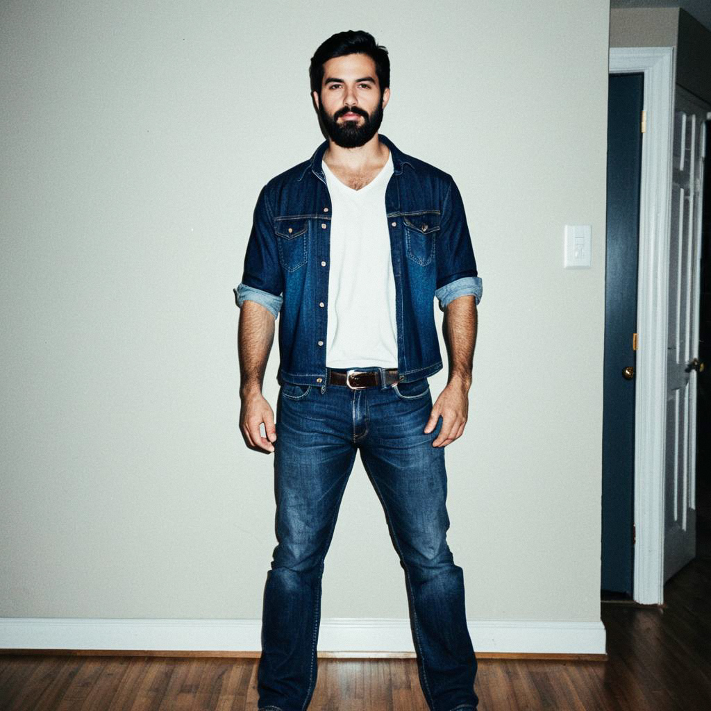 Confident Man in Casual Denim Outfit