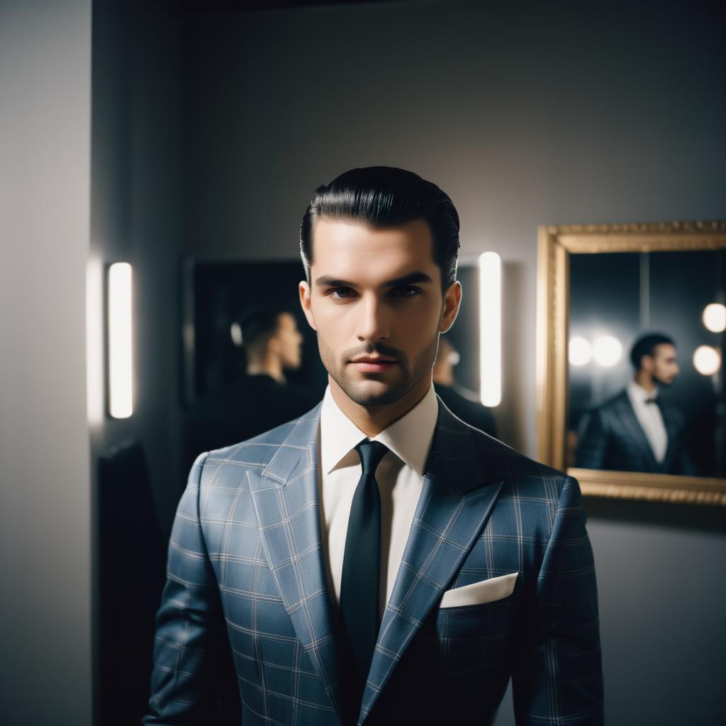 Confident Man in Stylish Blue Plaid Suit