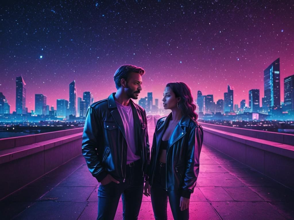 Romantic neon cityscape