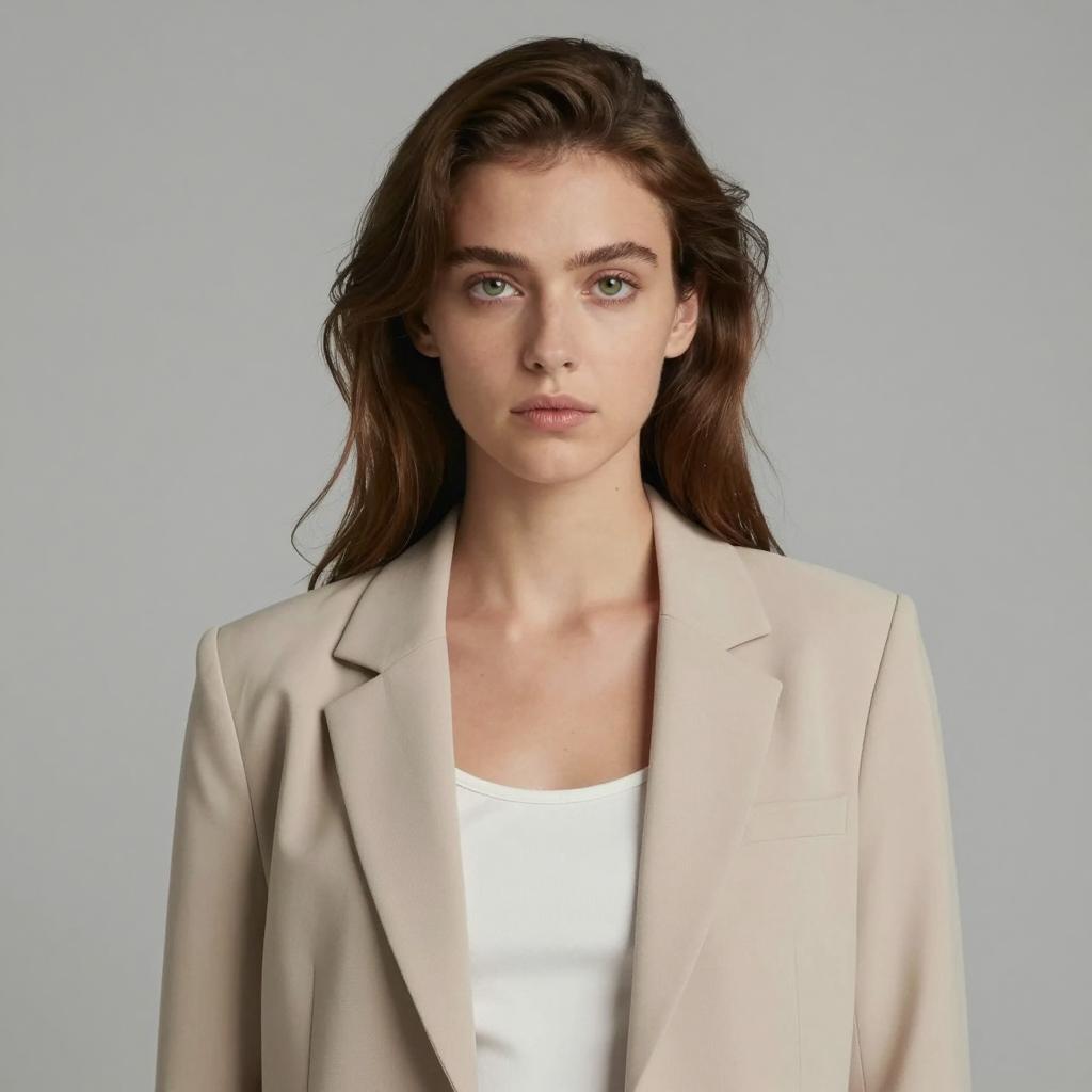 Portrait of Woman Wearing Beige Blazer and White Top