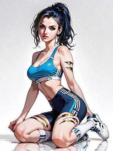 Realistic Digital Art of Athletic Woman in Blue Sportswear - Full Body Portrait