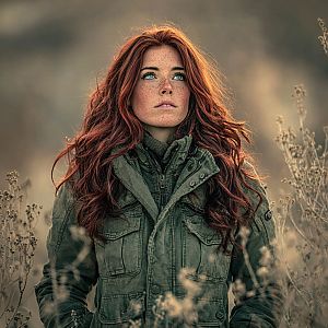 Portrait of a Woman with Red Hair in Green Jacket