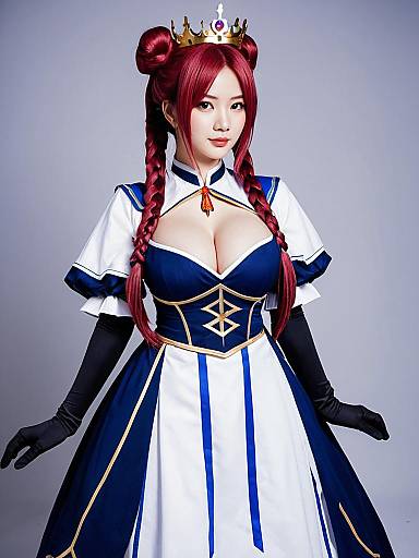 Monarch Azur Lane Cosplay Woman in Royal Blue and White Dress