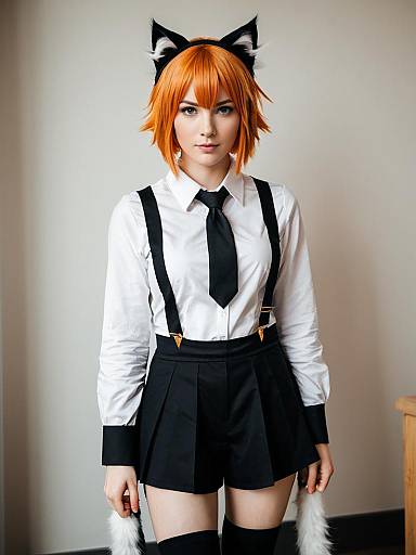 Mousse Arknights Cosplay Woman in Cat Ears and Formal Outfit