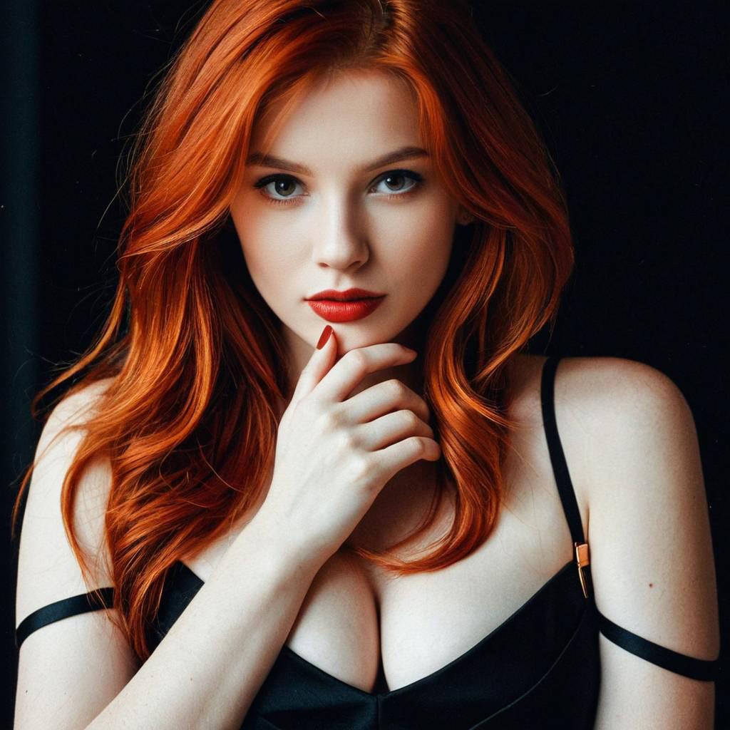 Stunning Woman with Red Hair in Black Outfit