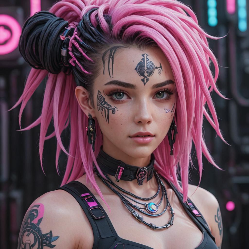 Anime-Manga Cybergoth Girl with Pink and Black Hair