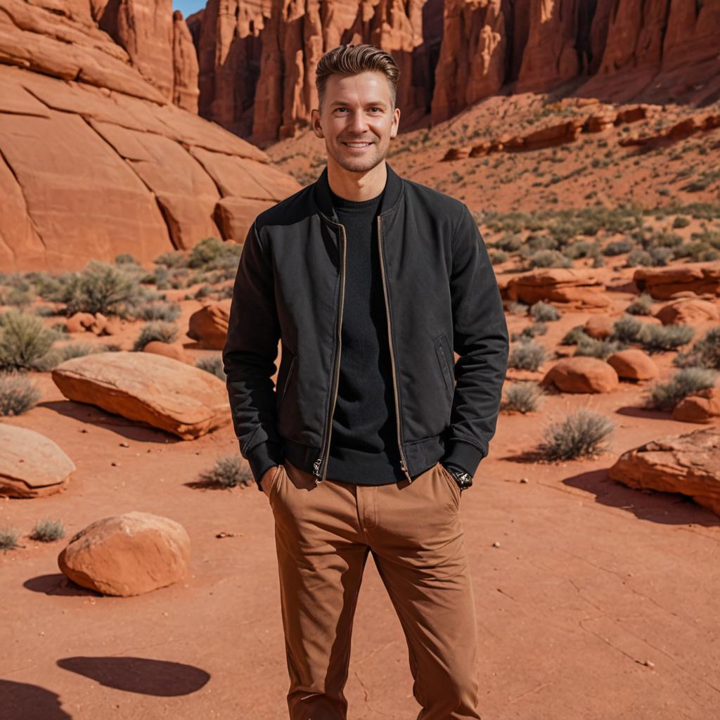 Smiling Man in Outdoor Red Rock Setting