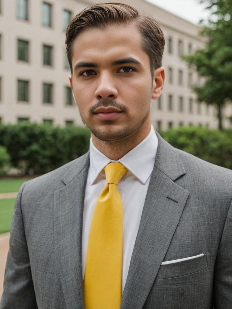 Man in Gray Suit with Yellow Tie