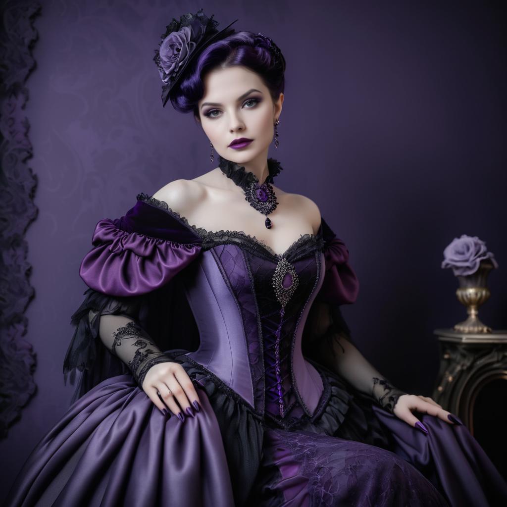 Elegant Vampire Costume Woman in Gothic Setting