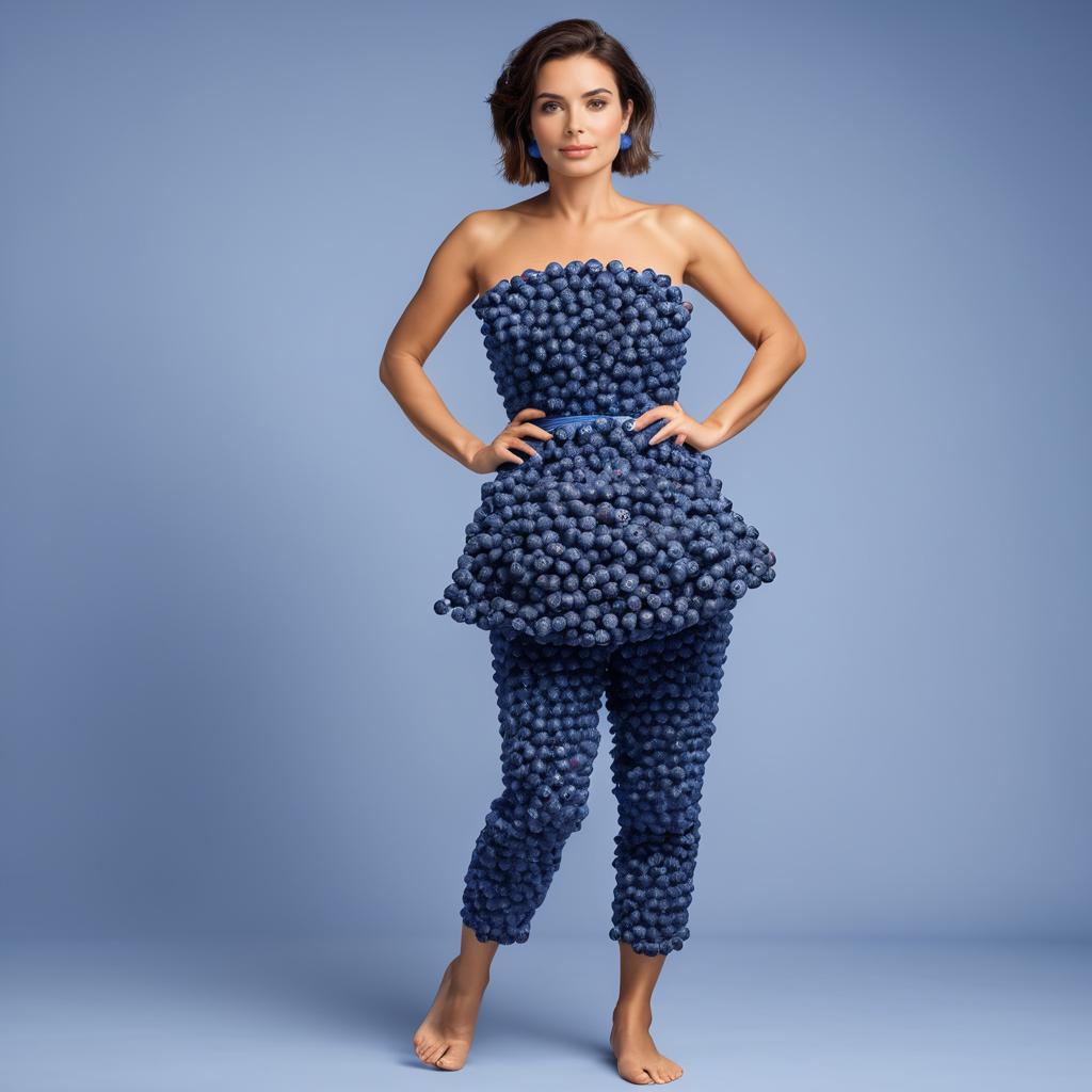 Woman in Avant-Garde Blueberry Outfit