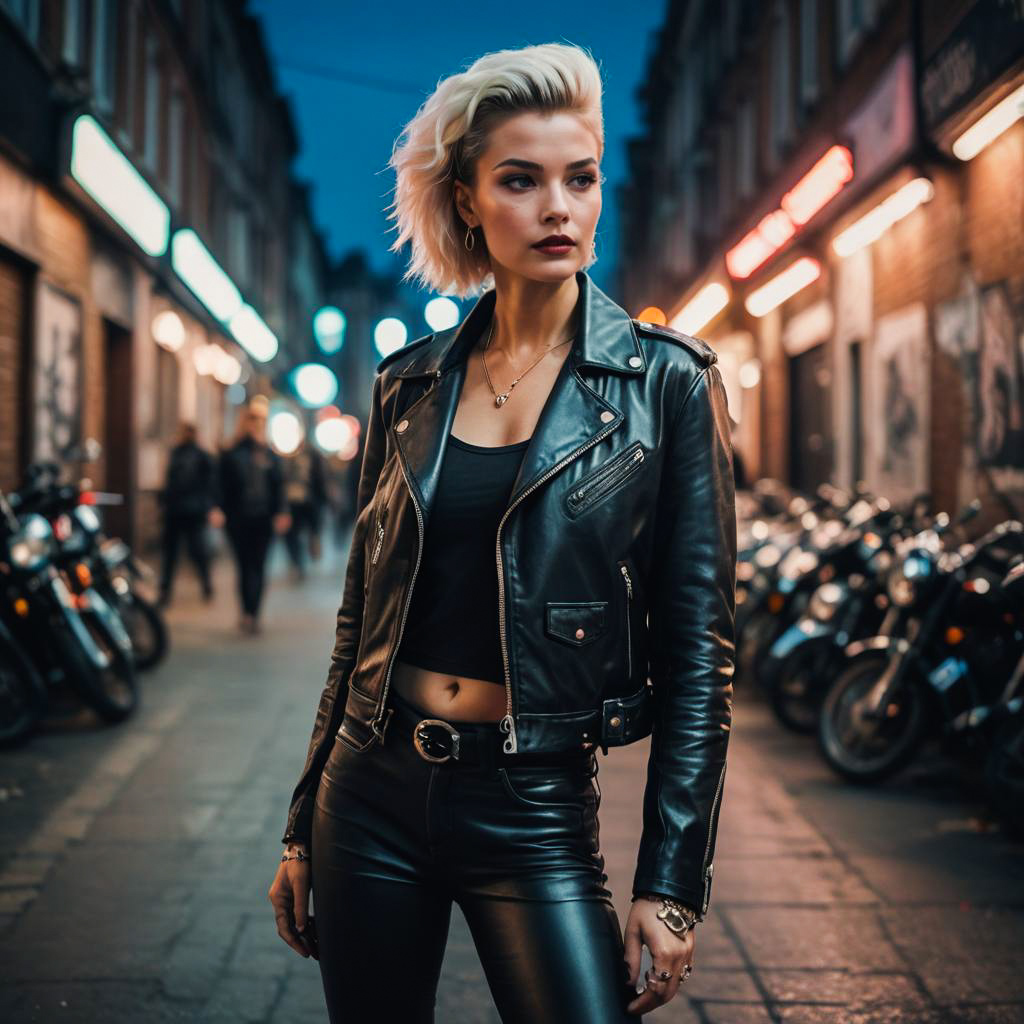 Confident Woman in Neon Urban Setting